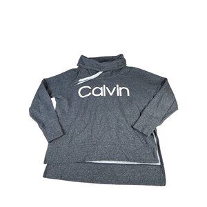 Calvin Klein Gray Pullover Sweatshirt Women's S Drawstring Funnel Neck & Logo